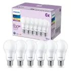 Mehrfachpackung 6x Philips Glühbirne LED E27 Birne Matt 13W 1521lm - 827 Extra Warmweiß